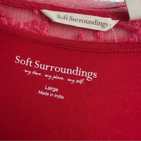 SOFT SURROUNDINGS Women's Red Ariela Silk Dress Size L Sheer Lace Embroidered