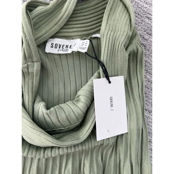 Sovere Midi Skirt Inertia Knit fabric -front slit -Green Tea, size NWT $149