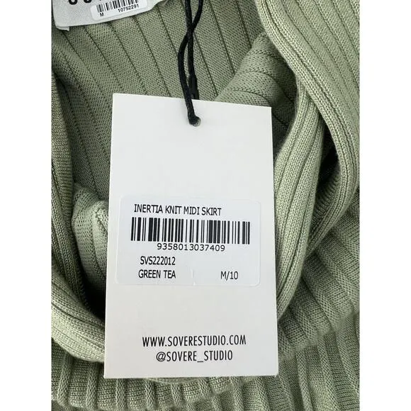 Sovere Midi Skirt Inertia Knit fabric -front slit -Green Tea, size NWT $149