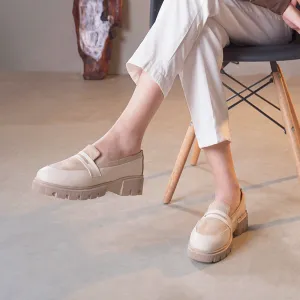 Stylish Loafers with Chunky Soles - beige
