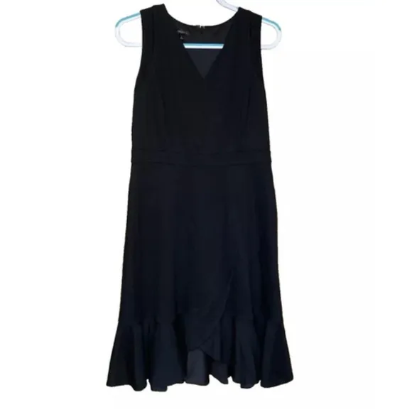 Talbots Black Ponte Flounce Hem Wrap Dress Size 8 Sleeveless Ruffle Hem NWT $139