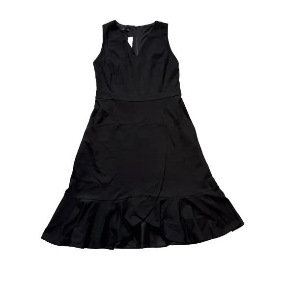 Talbots Black Ponte Flounce Hem Wrap Dress Size 8 Sleeveless Ruffle Hem NWT $139