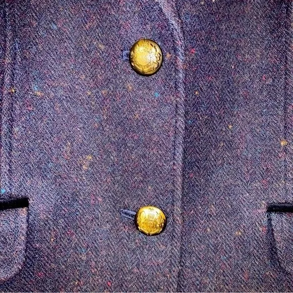 TALBOTS Blazer Jacket 10 Navy Polka Dot Lining Wool Blend Button Front Career