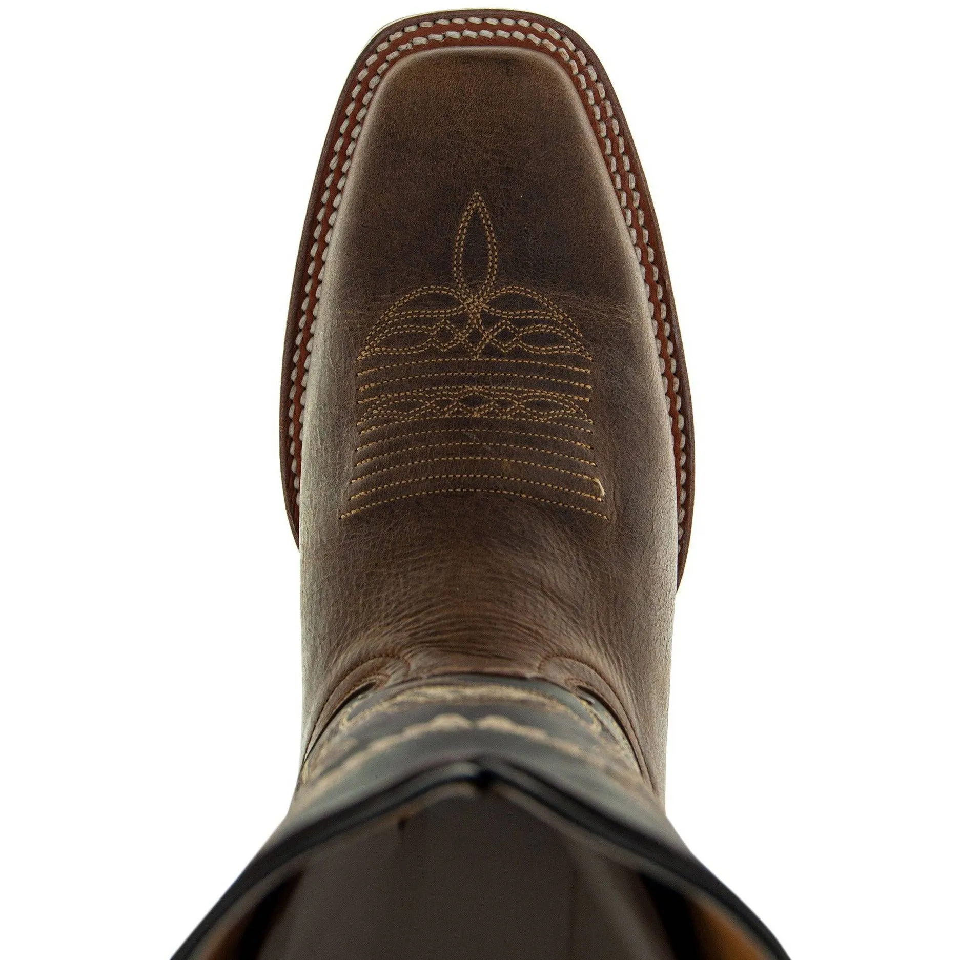 Tan Square Toe Leather Cowboy Boots H4002