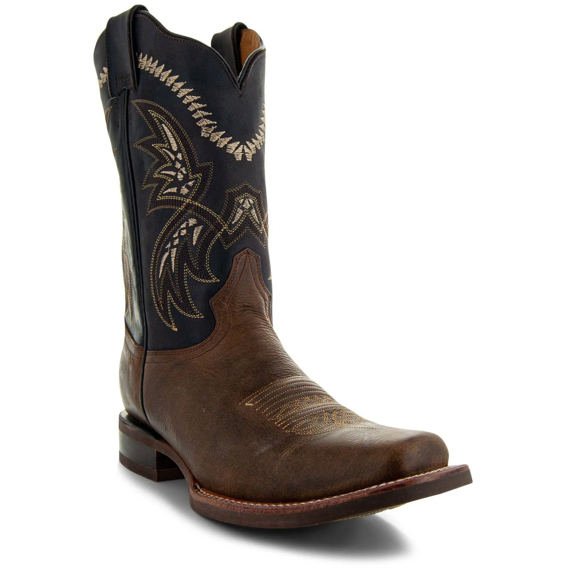 Tan Square Toe Leather Cowboy Boots H4002