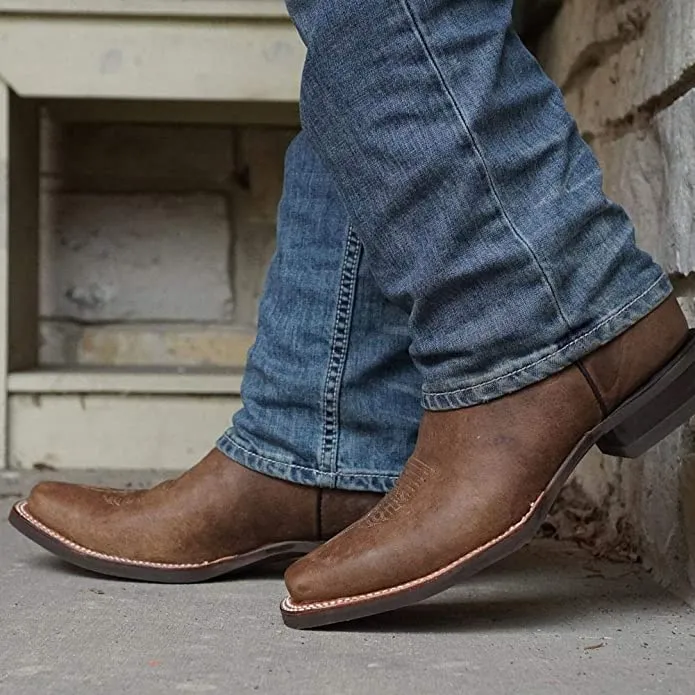 Tan Square Toe Leather Cowboy Boots H4002