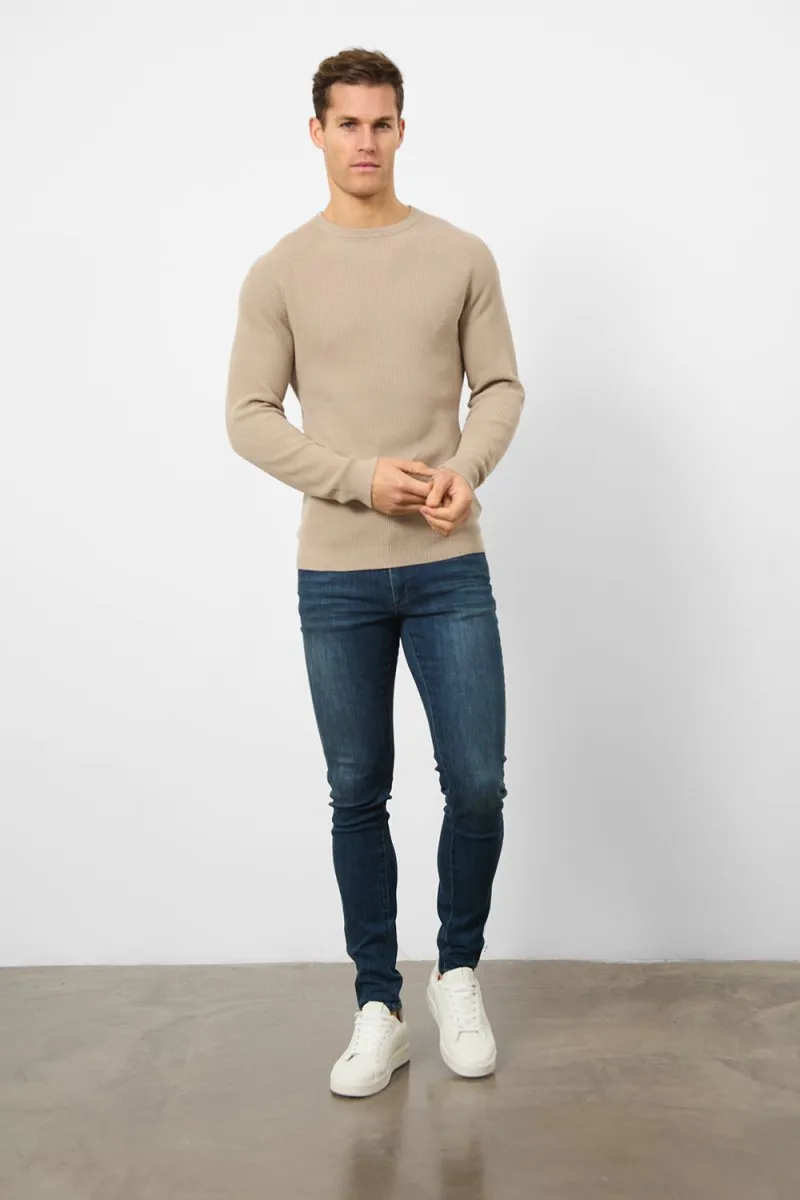 Textured Cotton Crew Neck in Neutral