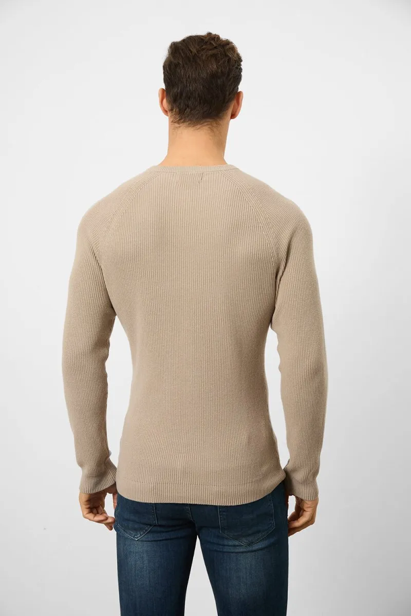 Textured Cotton Crew Neck in Neutral
