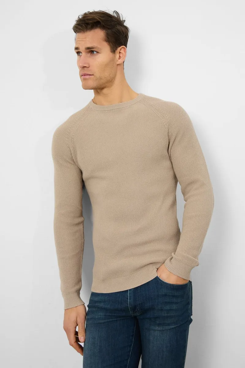 Textured Cotton Crew Neck in Neutral