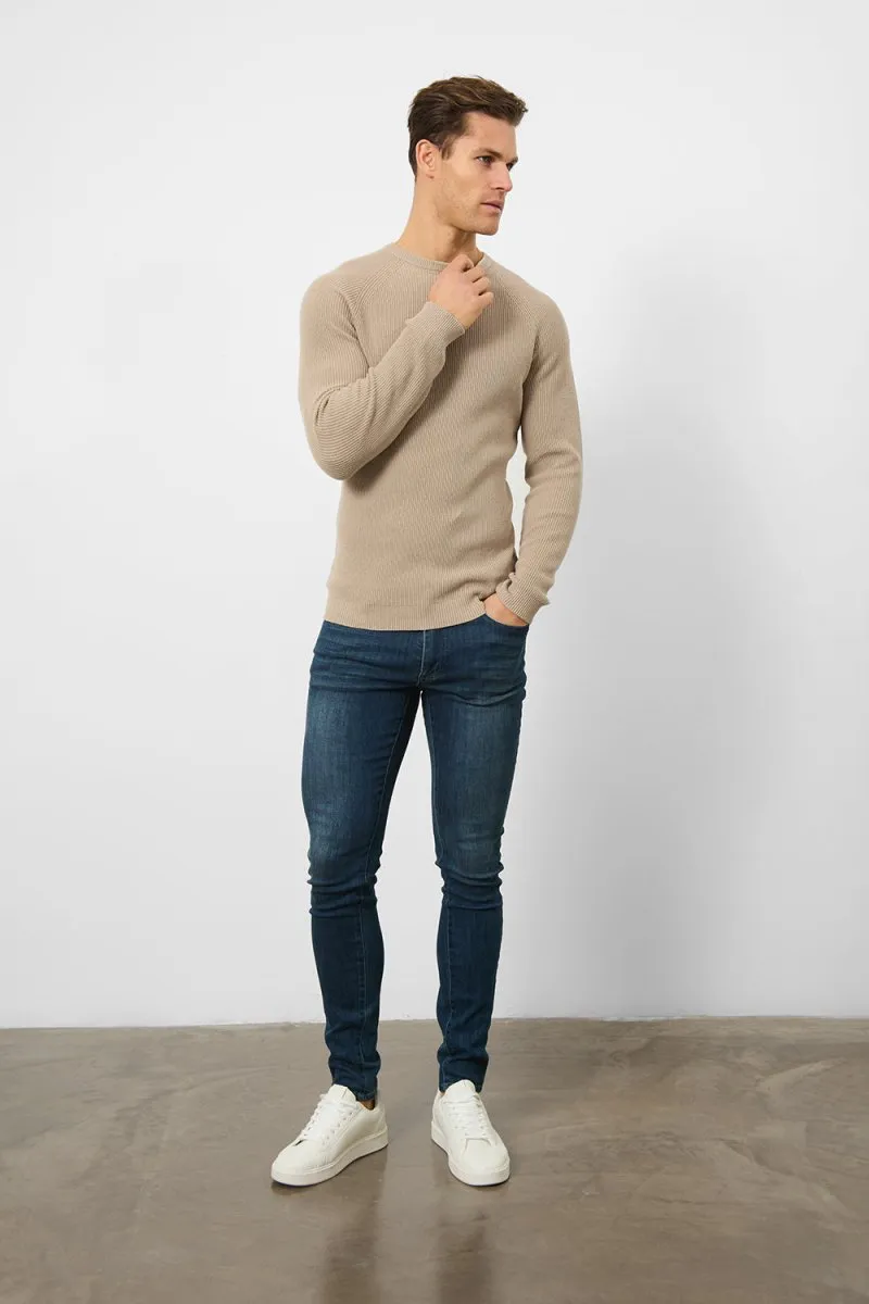 Textured Cotton Crew Neck in Neutral