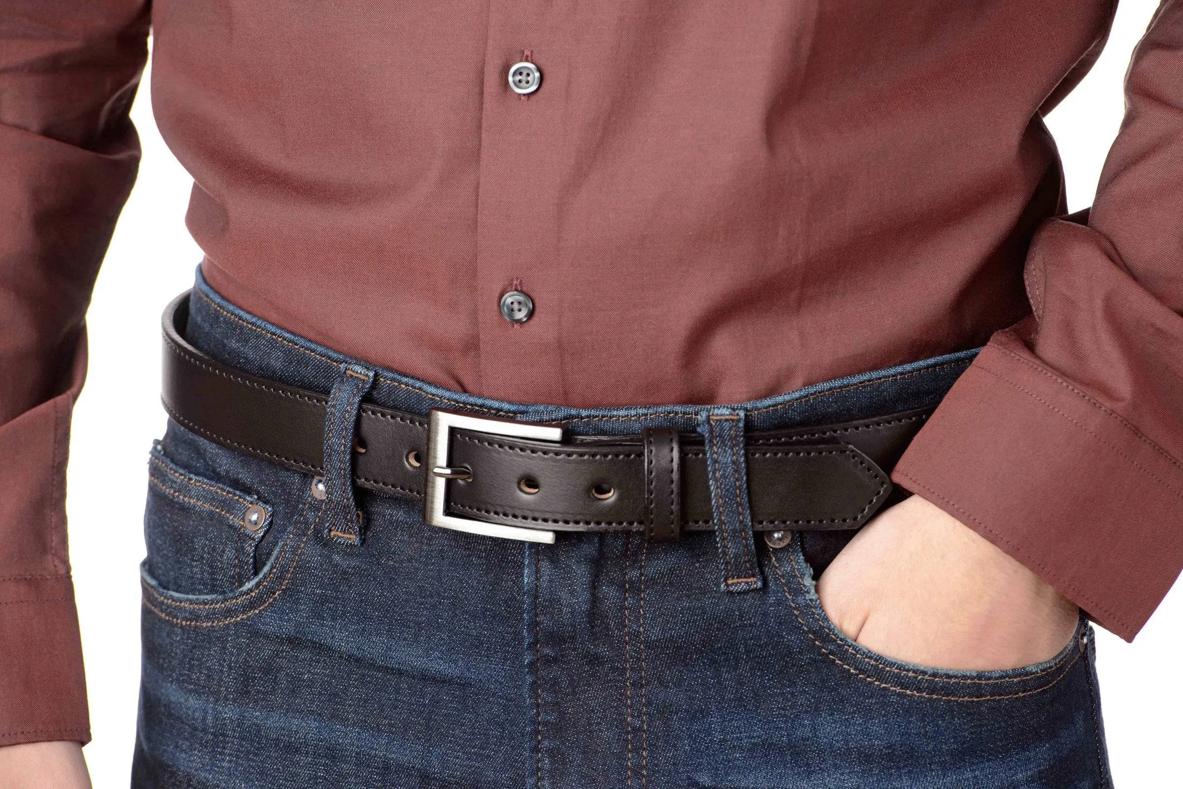 The Admiral: Men's Black Stitched Leather Belt 1.19"
