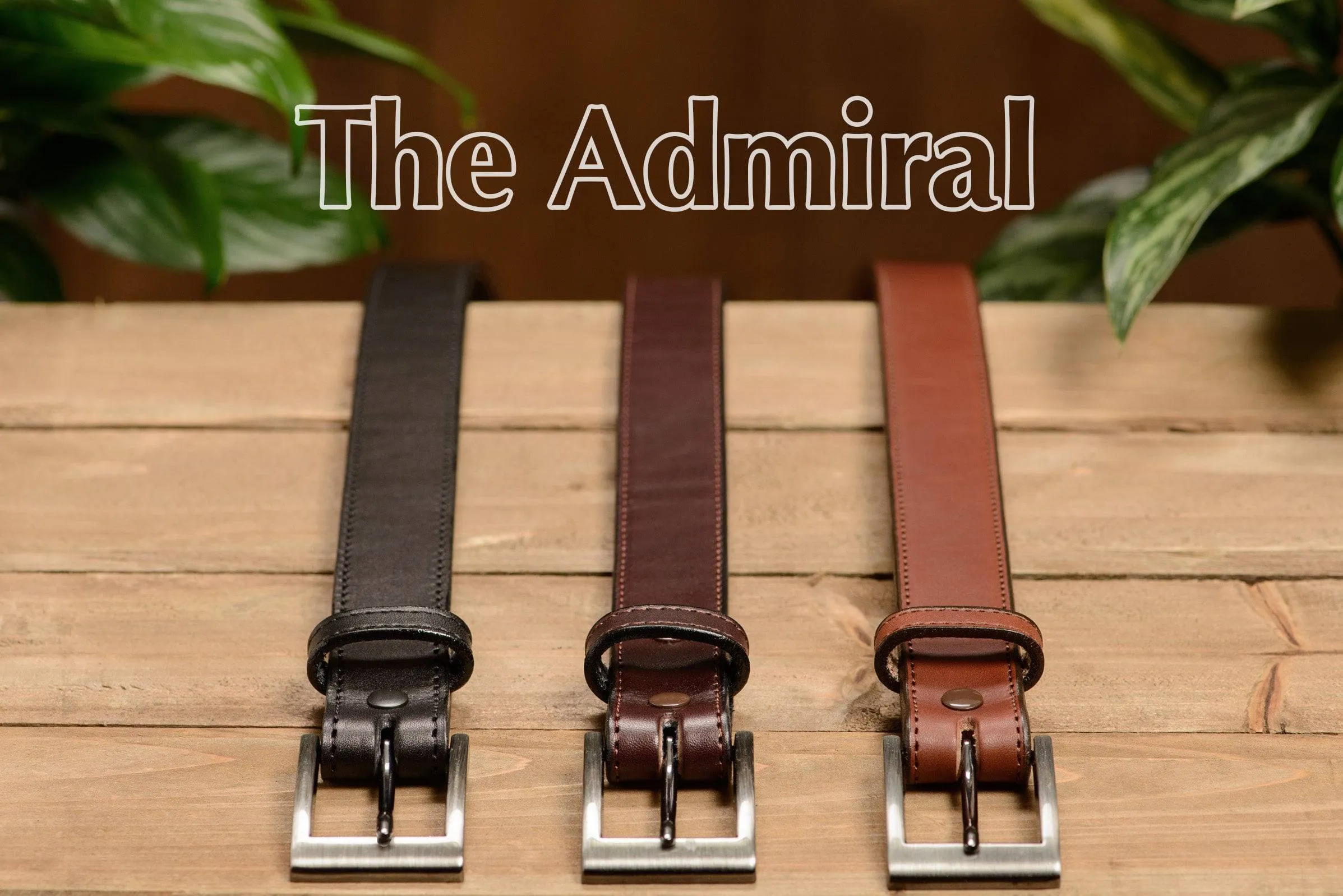 The Admiral: Men's Black Stitched Leather Belt 1.19"
