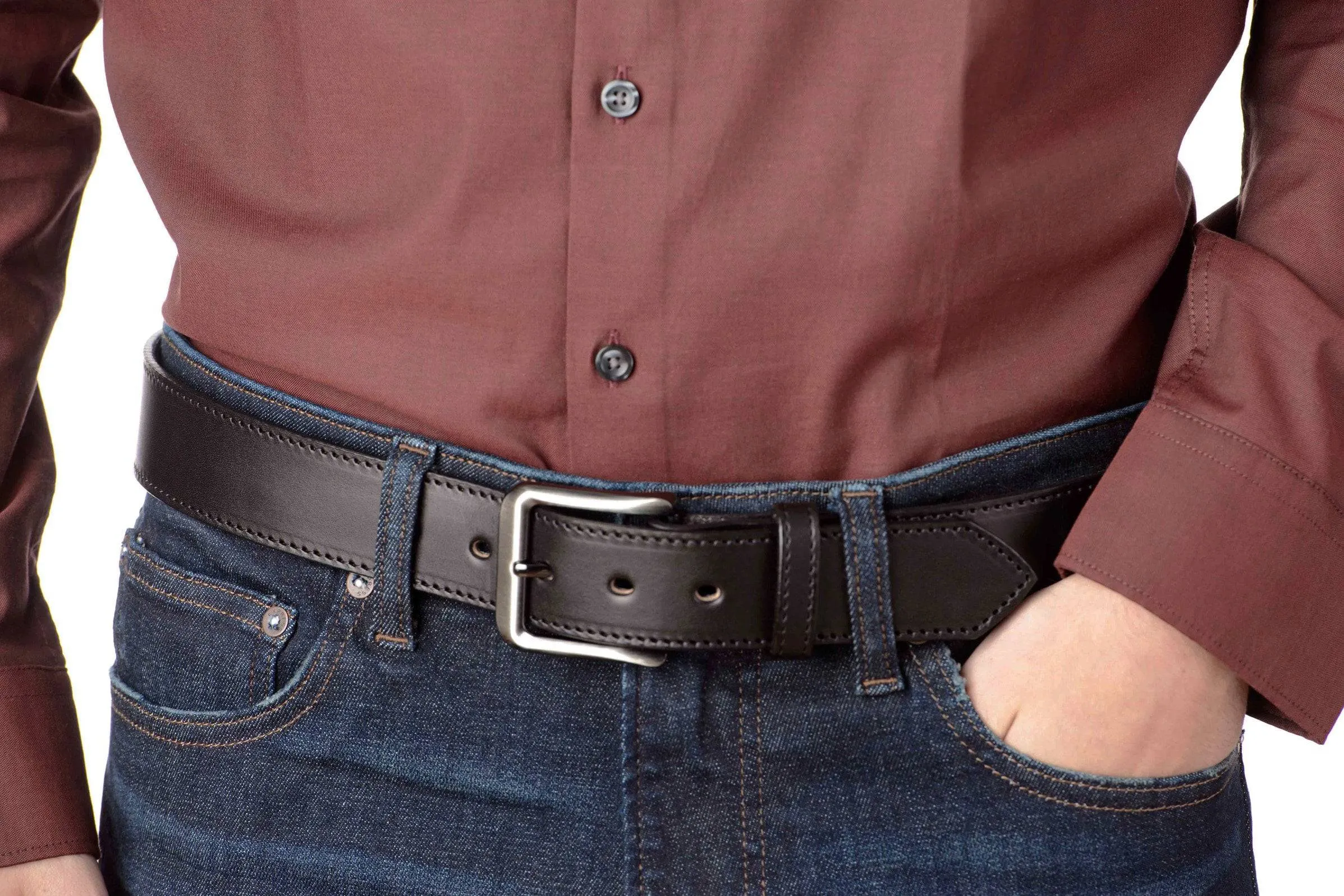 The Admiral: Men's Black Stitched Leather Belt 1.50"