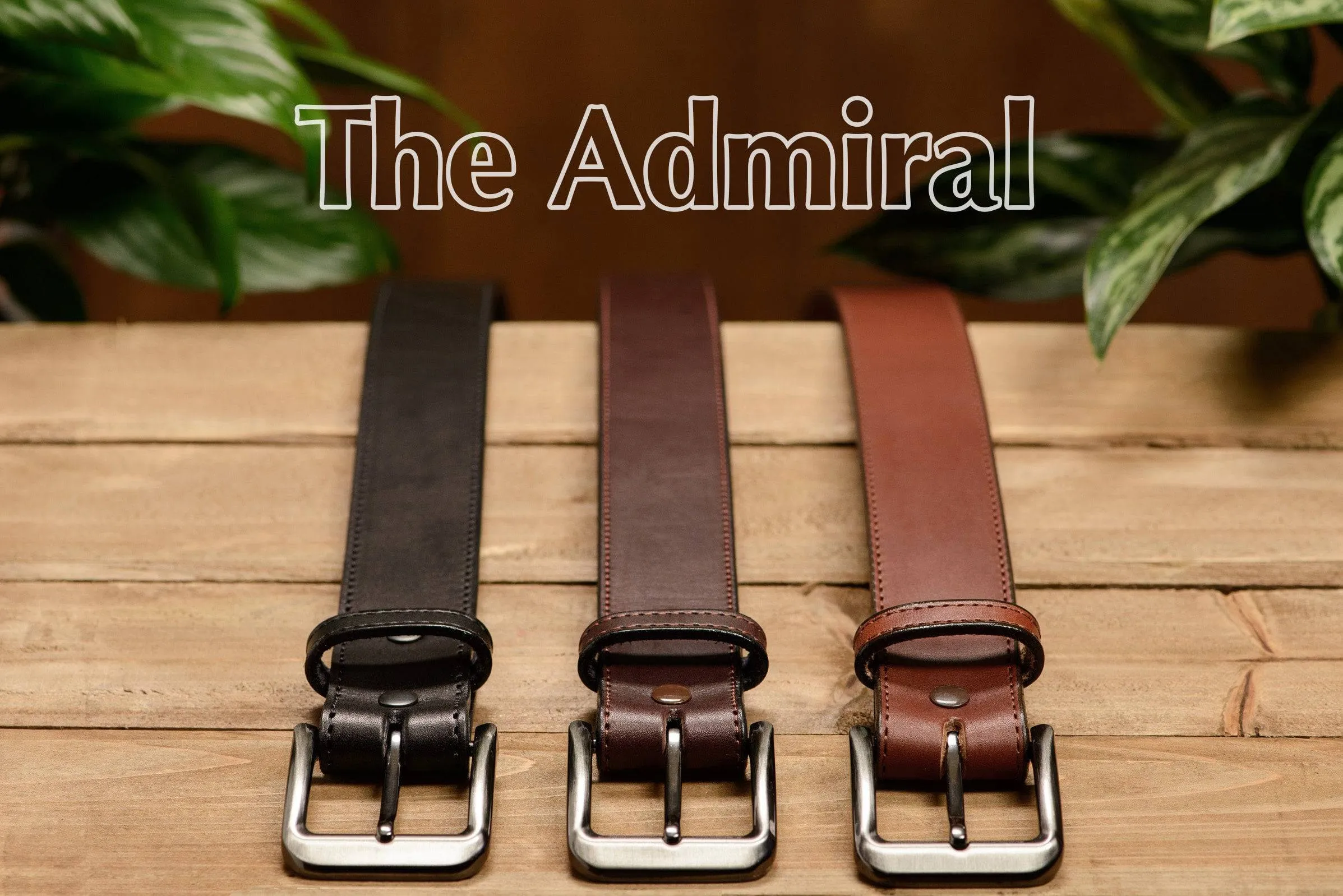 The Admiral: Men's Black Stitched Leather Belt 1.50"