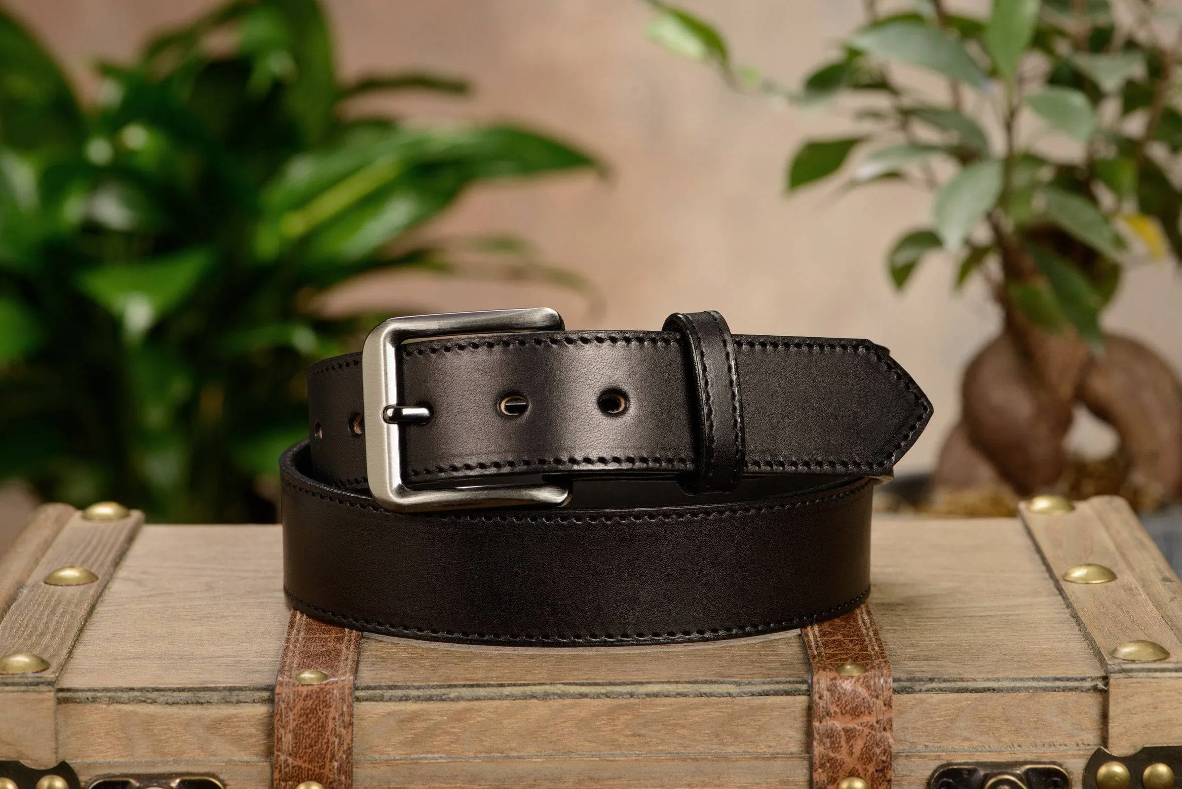 The Admiral: Men's Black Stitched Leather Belt 1.50"