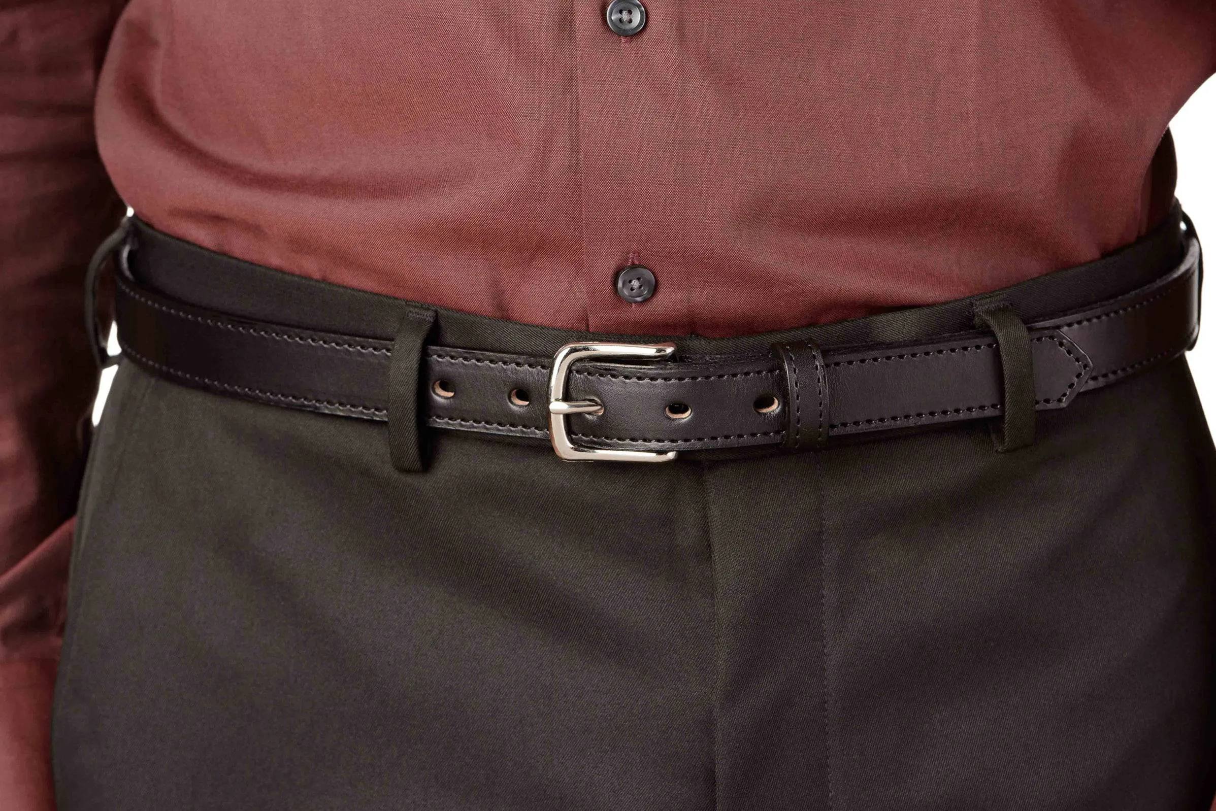 The Colt: Black Stitched Leather Belt Petite Width 1.00"