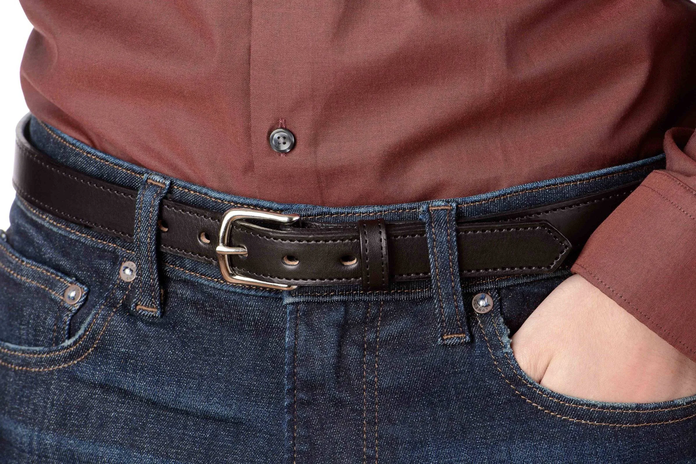 The Colt: Black Stitched Leather Belt Petite Width 1.00"