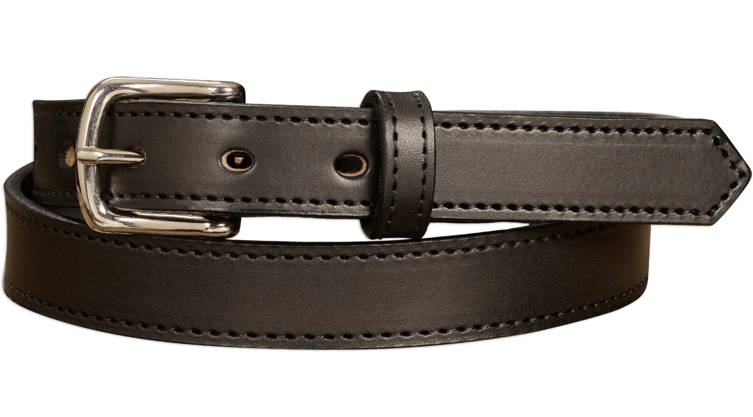 The Colt: Black Stitched Leather Belt Petite Width 1.00"