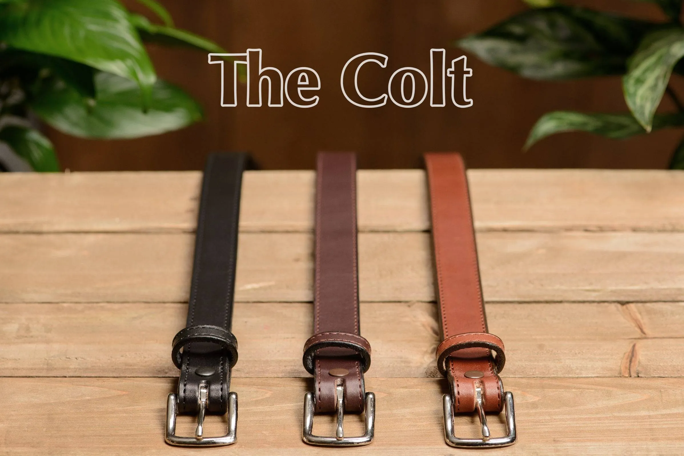 The Colt: Black Stitched Leather Belt Petite Width 1.00"