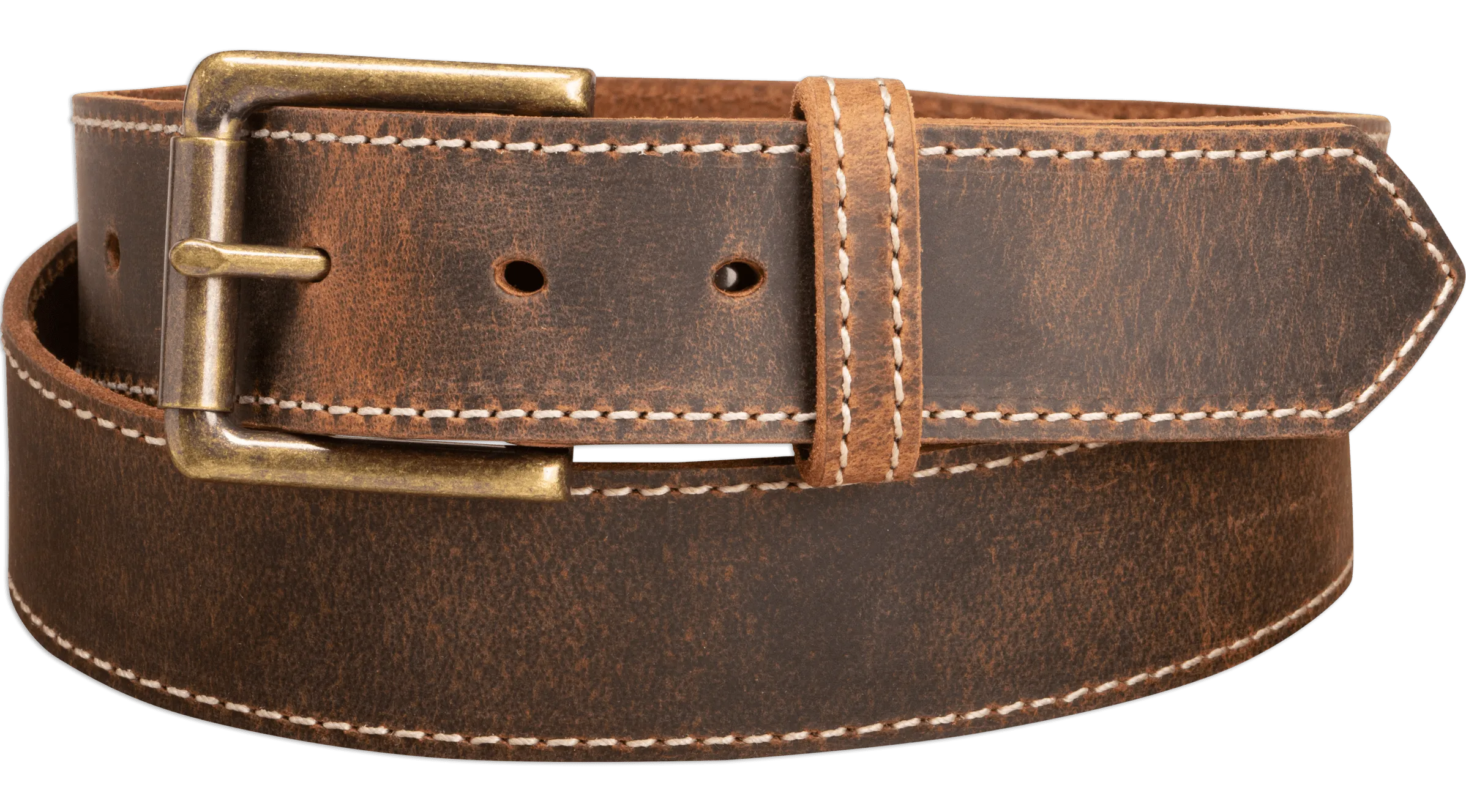 The Crazy Horse: Men's Rustic Brown Stitched Leather Belt 1.50" With Scalloped Ends