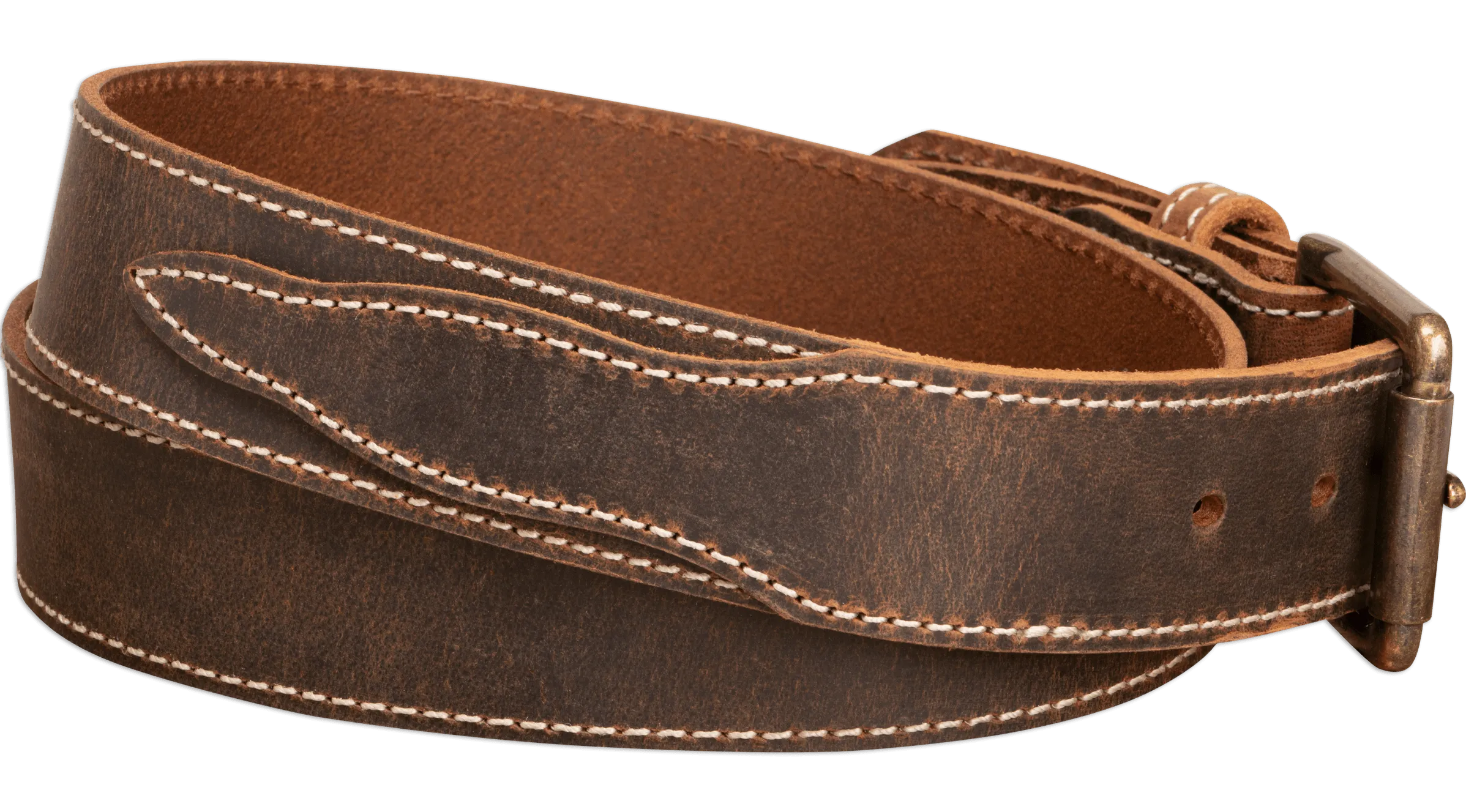 The Crazy Horse: Men's Rustic Brown Stitched Leather Belt 1.50" With Scalloped Ends
