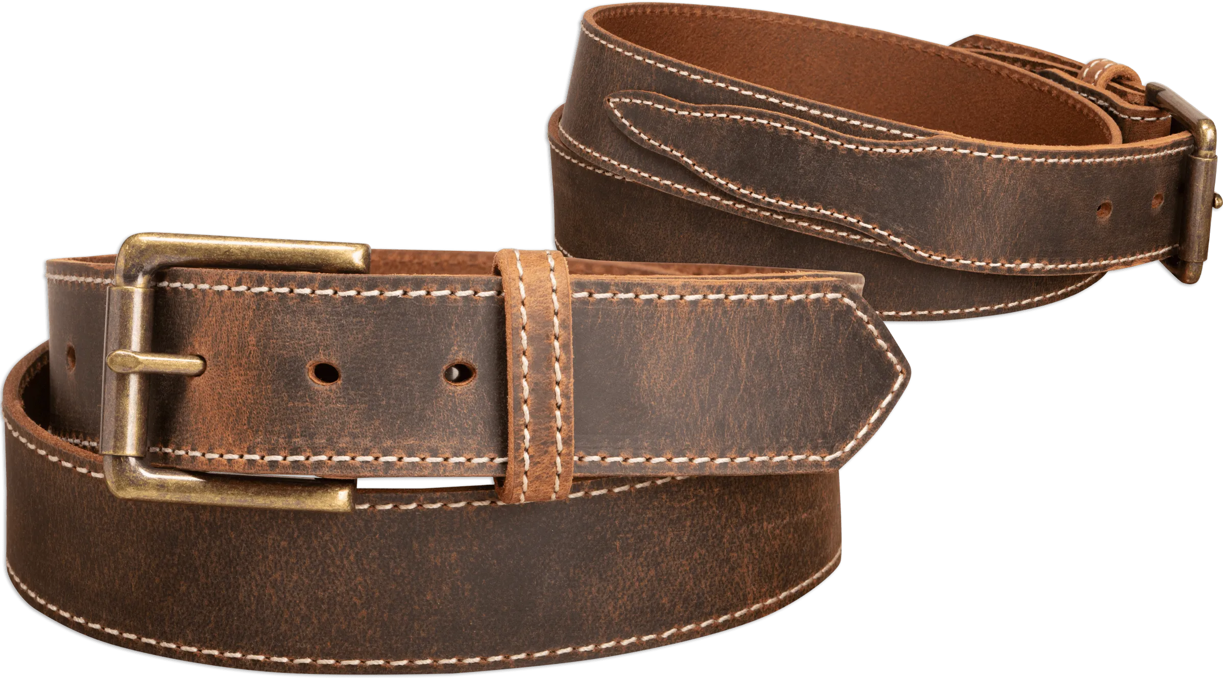 The Crazy Horse: Men's Rustic Brown Stitched Leather Belt 1.50" With Scalloped Ends