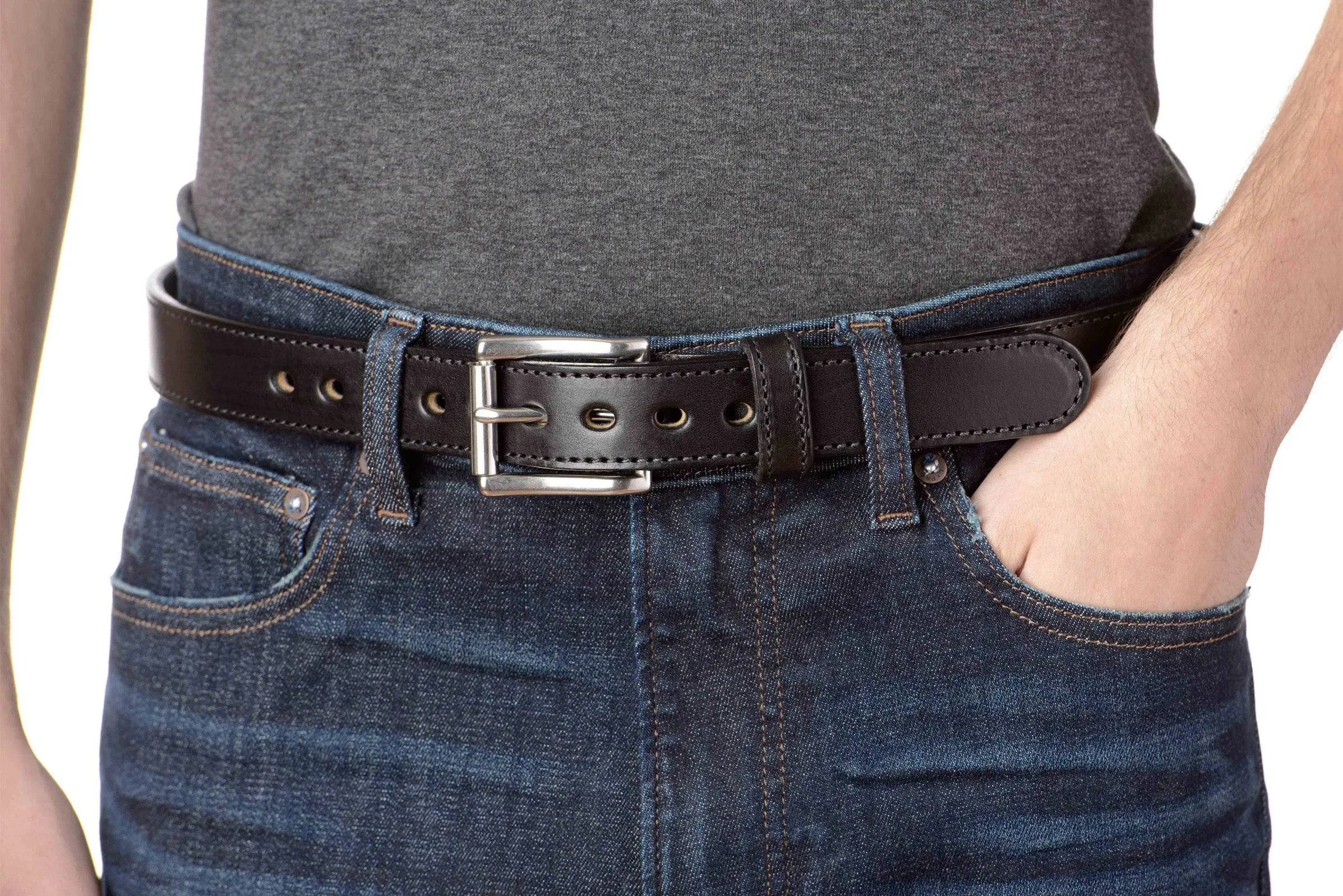 The Eastwood: Men's Black Stitched Leather Belt Max Thick 1.25"