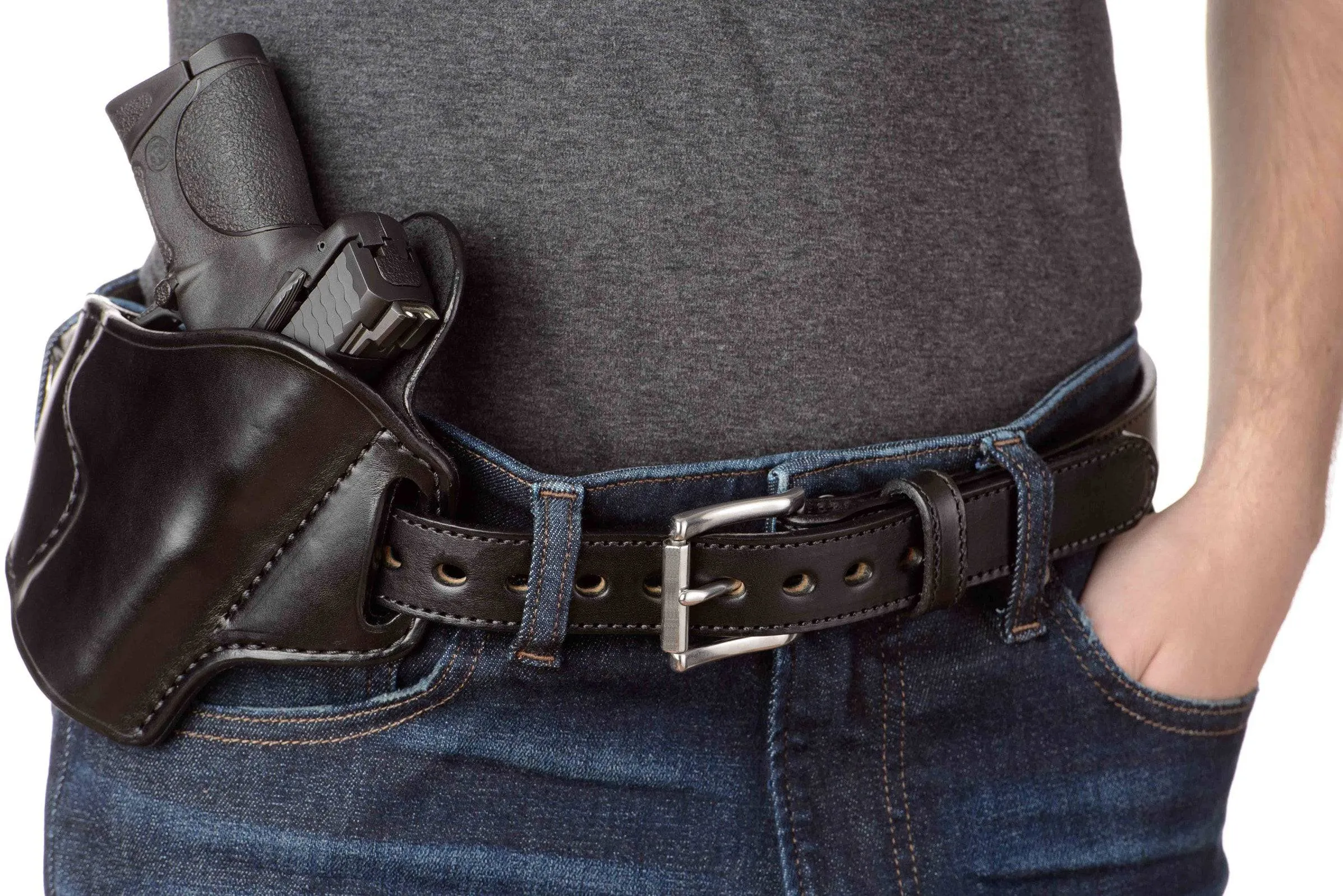The Eastwood: Men's Black Stitched Leather Belt Max Thick 1.25"