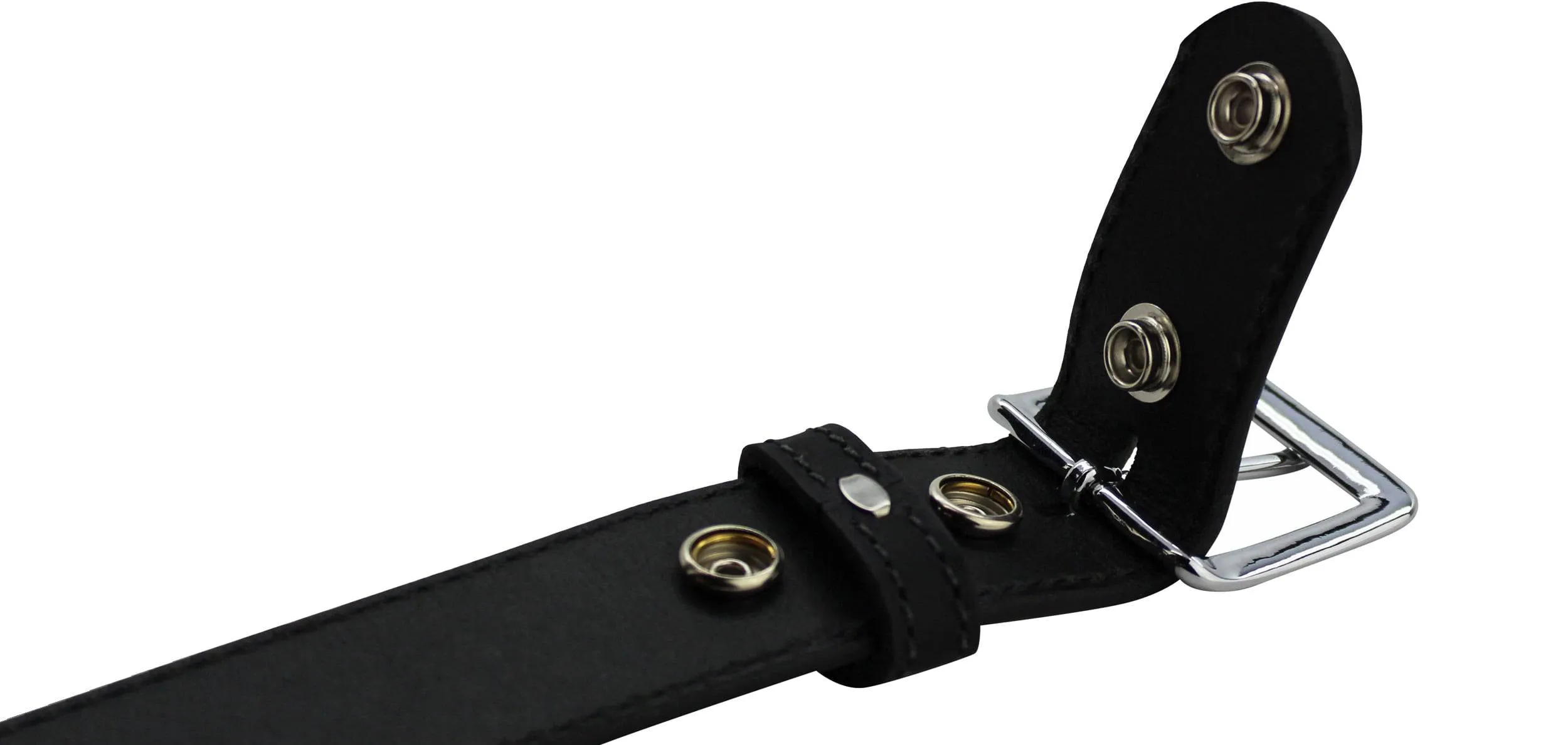 The Lakota: Black Stitched Water Buffalo Leather Belt With Snaps 1.25"
