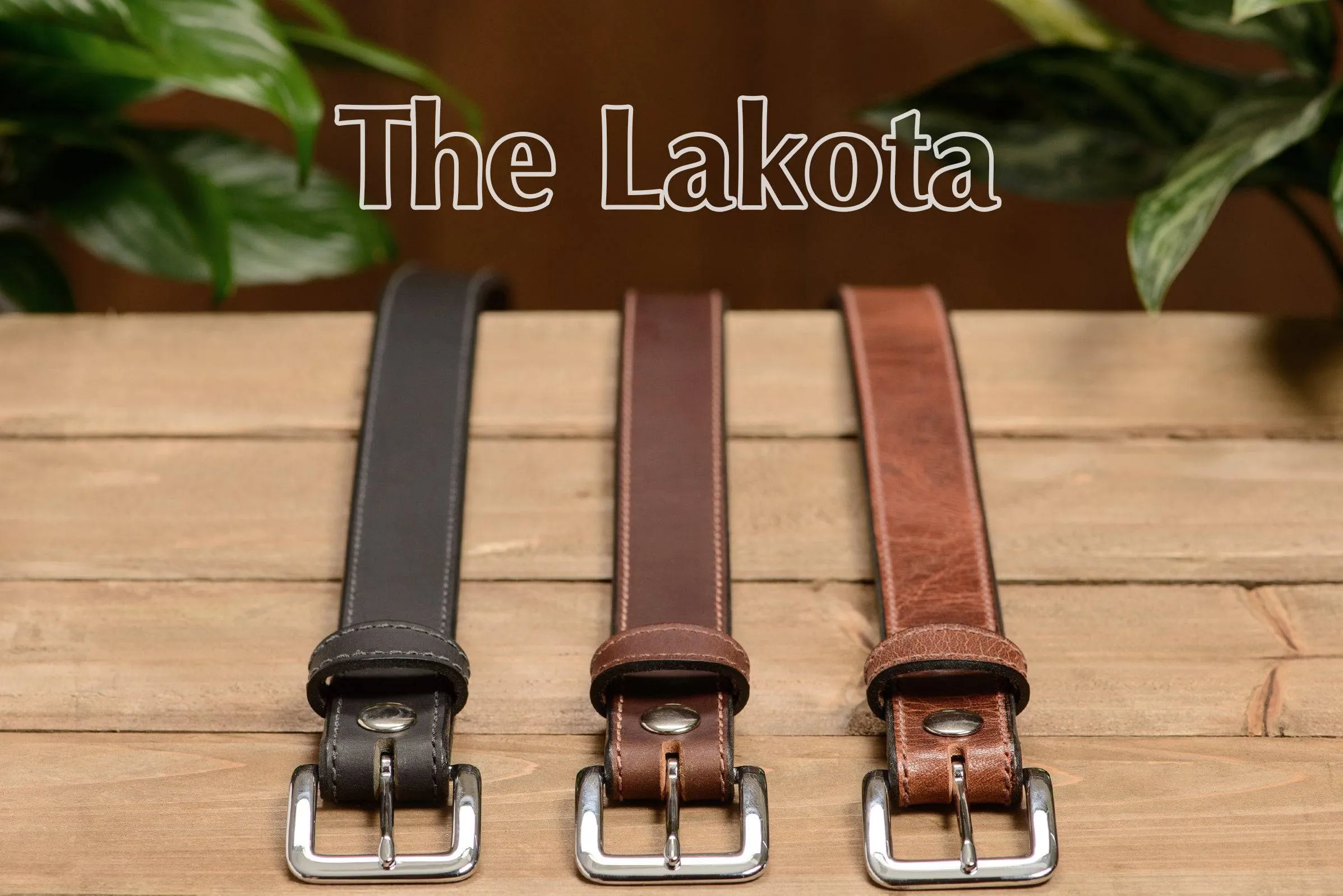 The Lakota: Black Stitched Water Buffalo Leather Belt With Snaps 1.25"