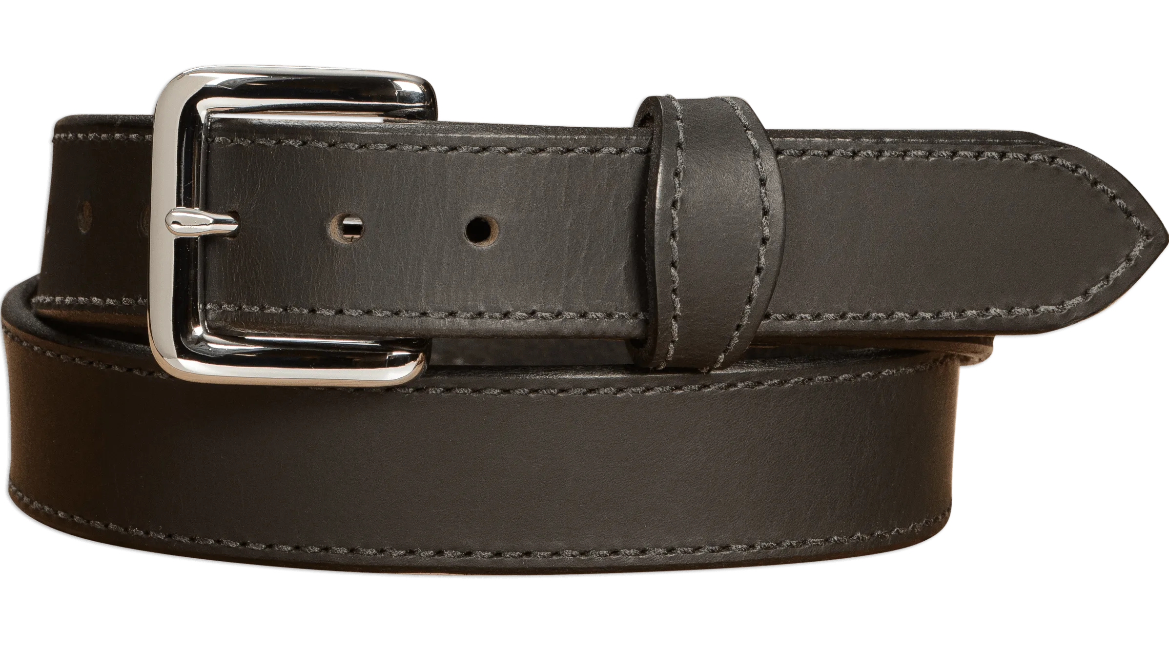 The Lakota: Black Stitched Water Buffalo Leather Belt With Snaps 1.25"