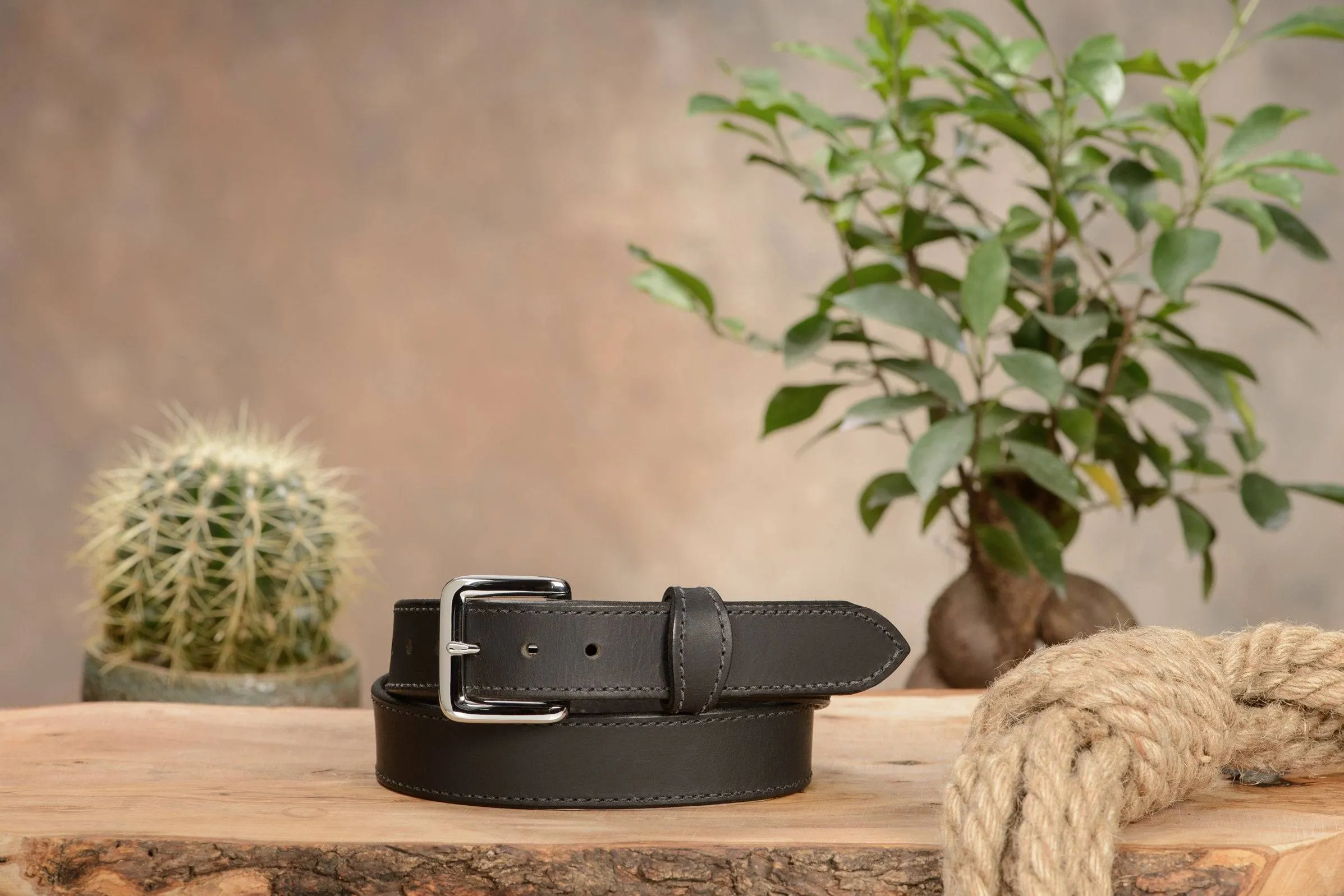 The Lakota: Black Stitched Water Buffalo Leather Belt With Snaps 1.25"