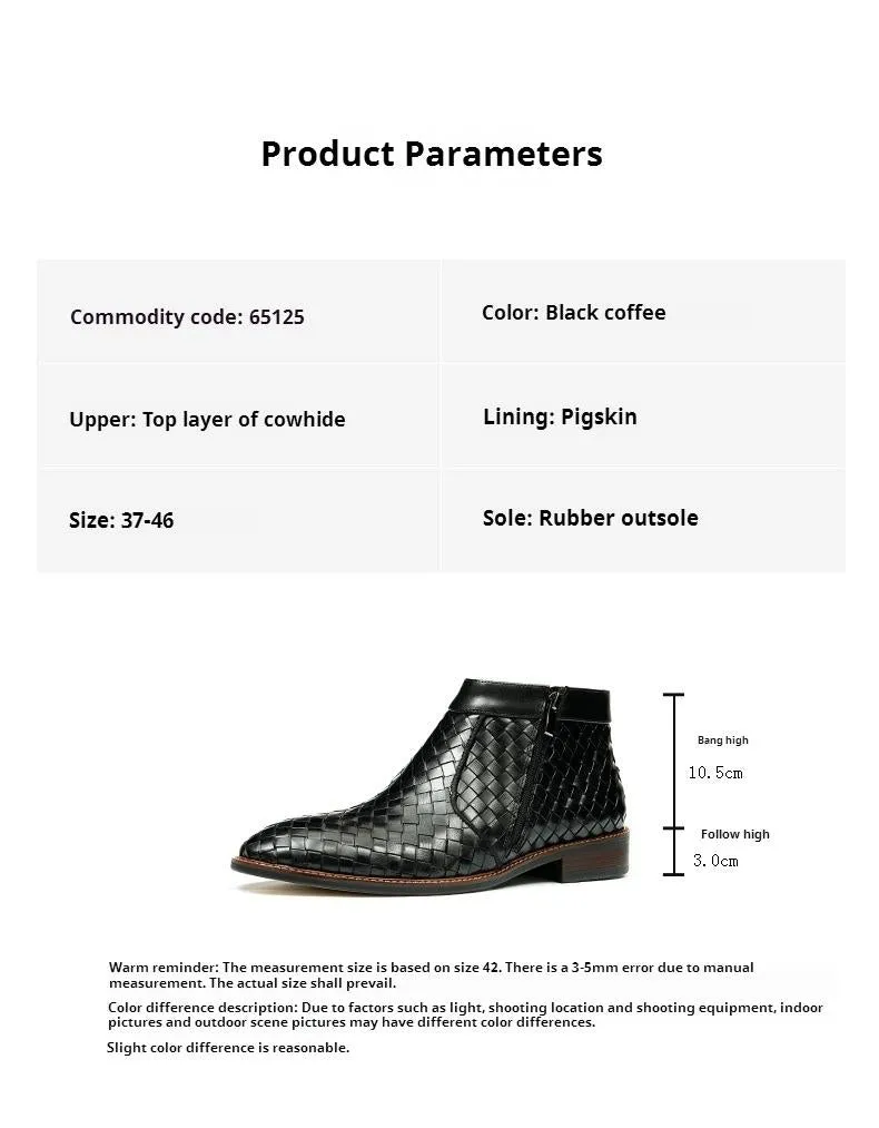 Top Layer Cowhide Men's Leather Shoes Winter Casual Hand-Woven Leather Shoes Fashionable Breathable Soft Leather Pointed Business Chelsea Boots65125