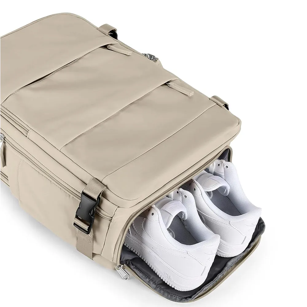 Travel Backpack Airline Carry On Backpack Water Resistant Sports Luggage Bag with Shoe Compartment Beige