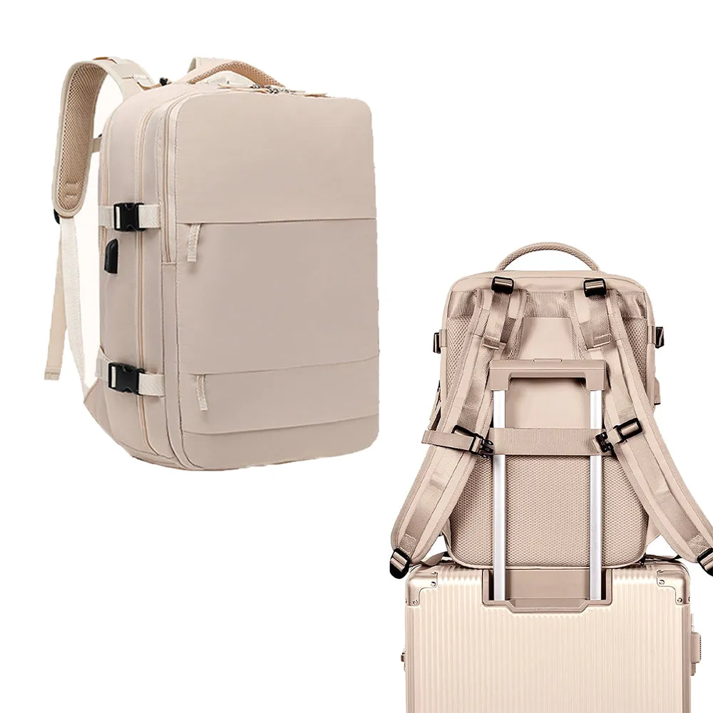 Travel Backpack Airline Carry On Backpack Water Resistant Sports Luggage Bag with Shoe Compartment Beige