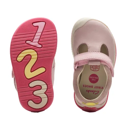 UK 4.5 Dusty Pink Roller Bright T-Bar Velcro Pre Walker