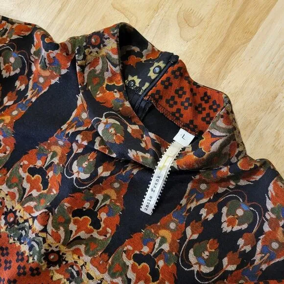 Uncle Frank Paisley Warm Ton Knee Length Knit Dress Puff Sleeve Mock Neck Large