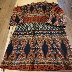 Uncle Frank Paisley Warm Ton Knee Length Knit Dress Puff Sleeve Mock Neck Large