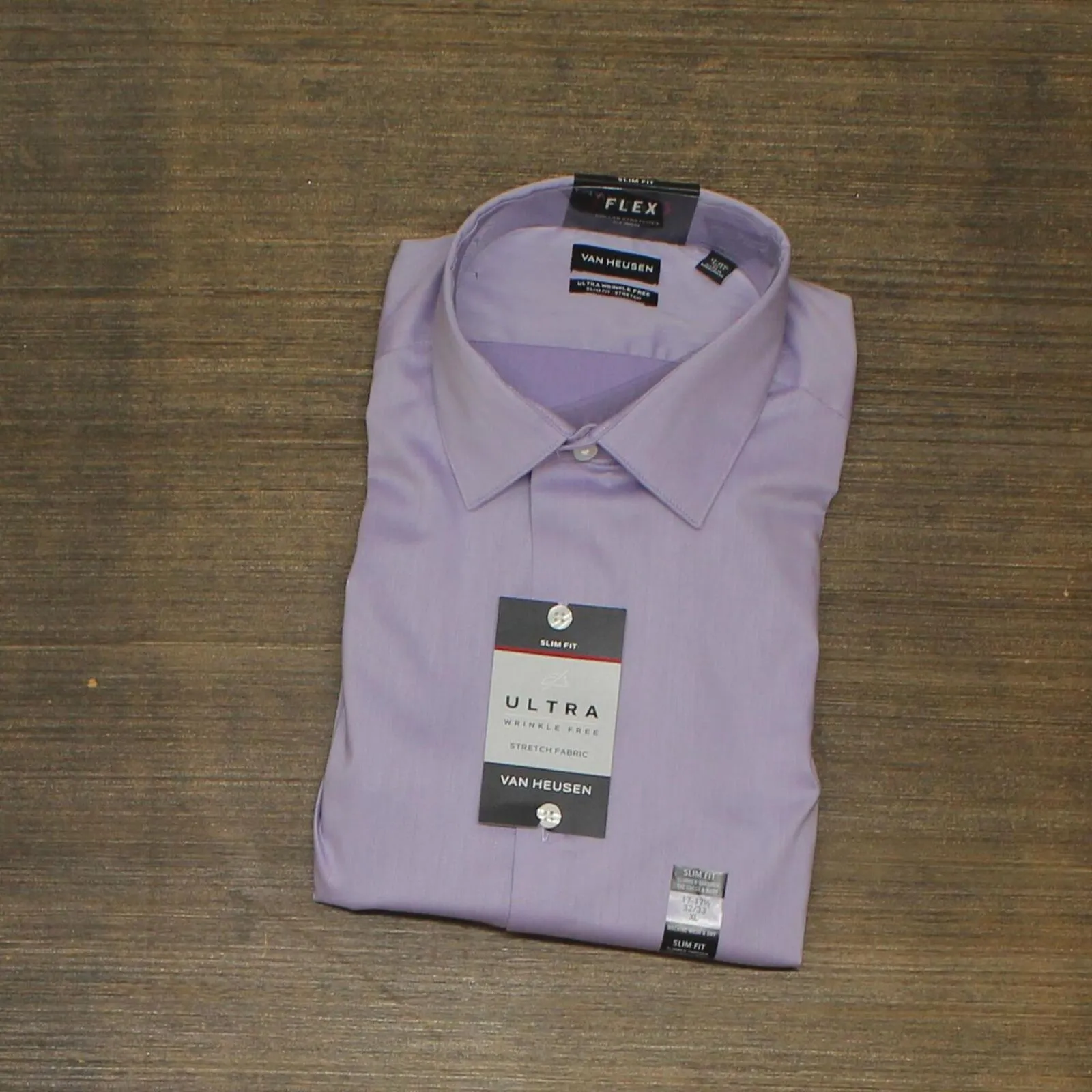 Van Heusen Ultra Wrinkle Free Stretch Dress Shirt Lavender XL 17-17 1/2 32-33