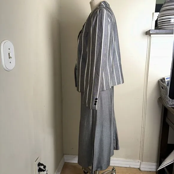 Vintage Kasper 3 Piece Career Suit Cream Taupe Striped Jacket Skirt Top Sz 8 EUC