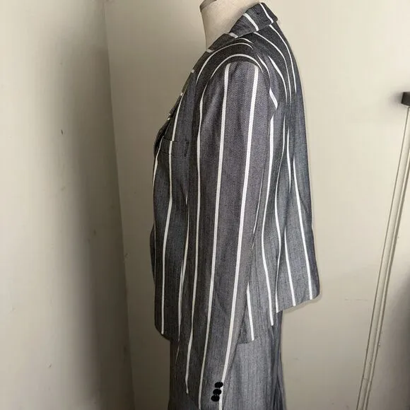 Vintage Kasper 3 Piece Career Suit Cream Taupe Striped Jacket Skirt Top Sz 8 EUC