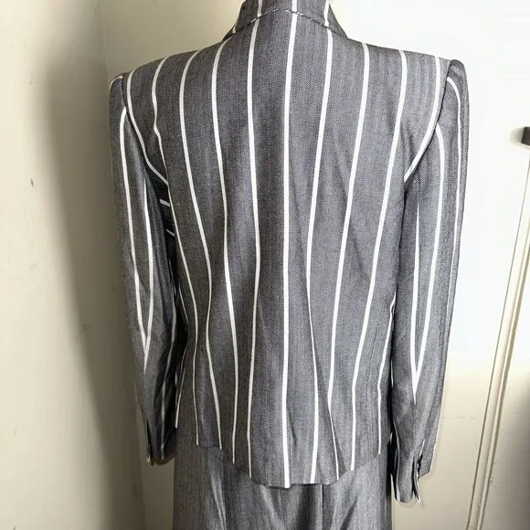 Vintage Kasper 3 Piece Career Suit Cream Taupe Striped Jacket Skirt Top Sz 8 EUC