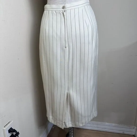 Vintage Kasper 3 Piece Career Suit Cream Taupe Striped Jacket Skirt Top Sz 8 EUC