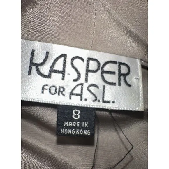 Vintage Kasper 3 Piece Career Suit Cream Taupe Striped Jacket Skirt Top Sz 8 EUC