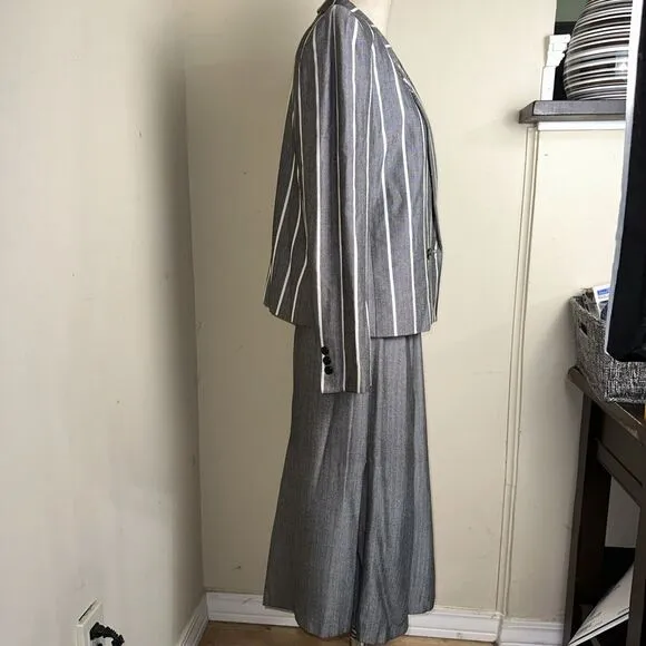 Vintage Kasper 3 Piece Career Suit Cream Taupe Striped Jacket Skirt Top Sz 8 EUC