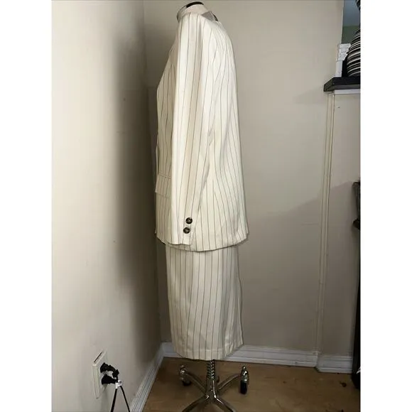 Vintage Kasper 3 Piece Career Suit Cream Taupe Striped Jacket Skirt Top Sz 8 EUC