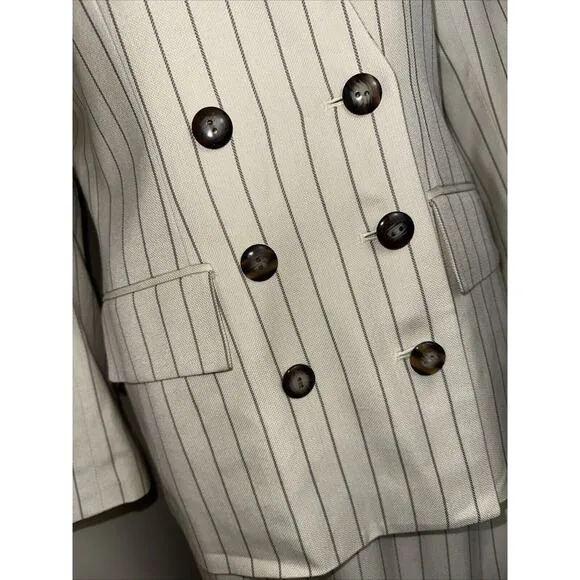 Vintage Kasper 3 Piece Career Suit Cream Taupe Striped Jacket Skirt Top Sz 8 EUC