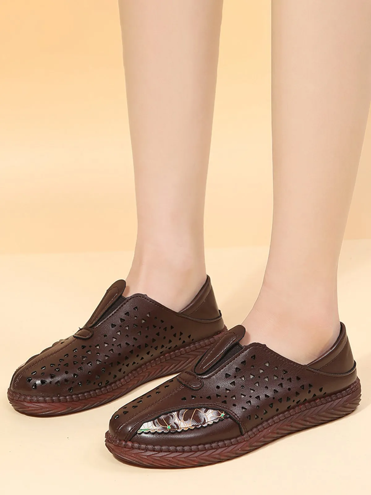 Vintage Plain All Season Daily PU Standard Rubber Slip On Deep Mouth Shoes Flats