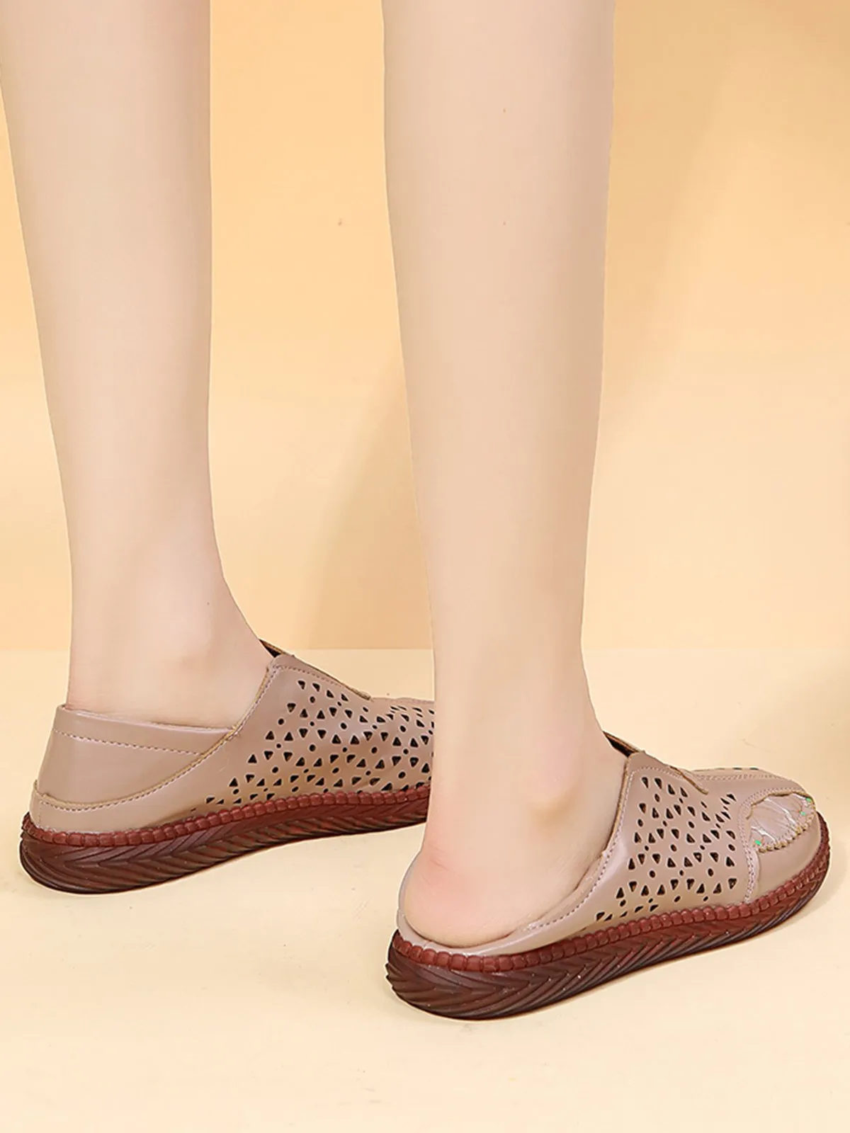 Vintage Plain All Season Daily PU Standard Rubber Slip On Deep Mouth Shoes Flats