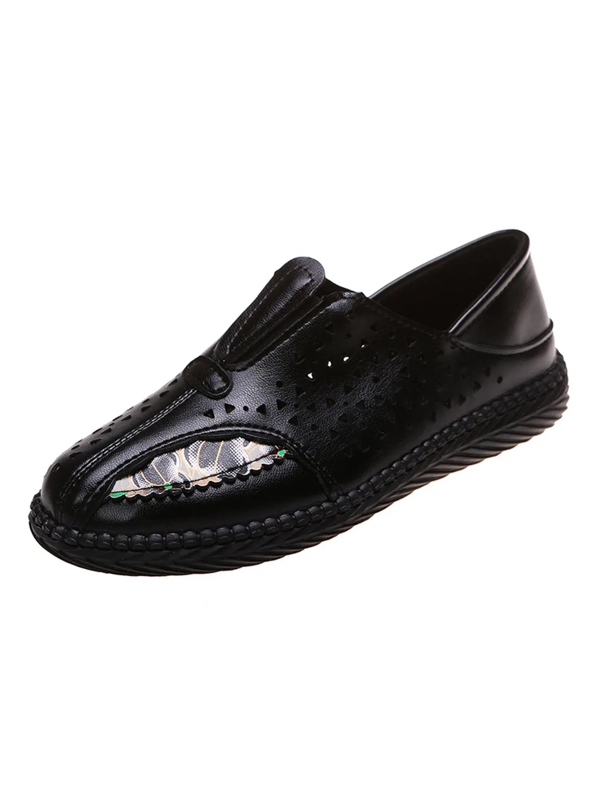 Vintage Plain All Season Daily PU Standard Rubber Slip On Deep Mouth Shoes Flats